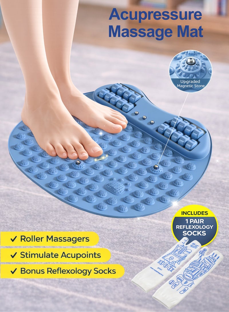 سجادة تدليك القدم بالضغط مع عجلات + جوارب انعكاسية مجانية، مدلك غير كهربائي لنقاط الضغط بالقدم للاسترخاء في المنزل - Image 1